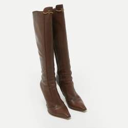 Pre Owned Saint Laurent  Brown Leather Knee Length Boots Size 38