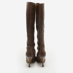 Pre Owned Saint Laurent  Brown Leather Knee Length Boots Size 38