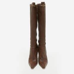 Pre Owned Saint Laurent  Brown Leather Knee Length Boots Size 38