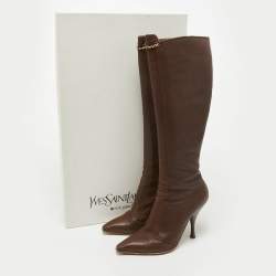 Pre Owned Saint Laurent  Brown Leather Knee Length Boots Size 38