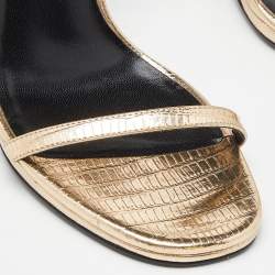 مملوكة مسبقًا Saint Laurent Metallic Gold Lizard Embossed Leather Jane Ankle-Strap Sandals Size 38
