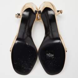 مملوكة مسبقًا Saint Laurent Metallic Gold Lizard Embossed Leather Jane Ankle-Strap Sandals Size 38