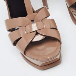 Saint Laurent Light Brown Patent Leather Tribute Sandals Size 37.5