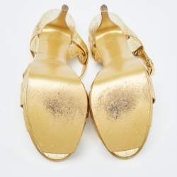 Saint Laurent Gold Croc Embossed Leather Tribute Sandals Size 41