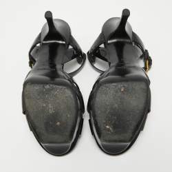 Pre Owned Saint Laurent Black Patent Leather Tribute Sandals Size 36