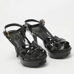 Pre Owned Saint Laurent Black Patent Leather Tribute Sandals Size 36