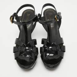 Pre Owned Saint Laurent Black Patent Leather Tribute Sandals Size 36