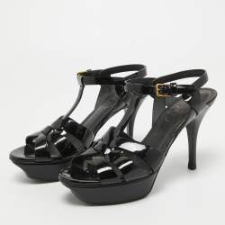 Pre Owned Saint Laurent Black Patent Leather Tribute Sandals Size 36