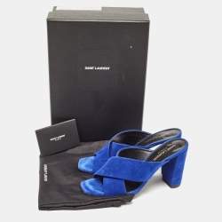 Pre Owned Saint Laurent Blue  Suede Loulou Slide Sandals Size 38