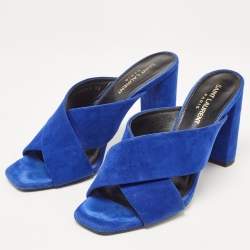 Pre Owned Saint Laurent Blue  Suede Loulou Slide Sandals Size 38