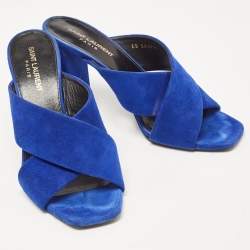 Pre Owned Saint Laurent Blue  Suede Loulou Slide Sandals Size 38