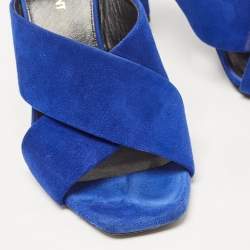 Pre Owned Saint Laurent Blue  Suede Loulou Slide Sandals Size 38