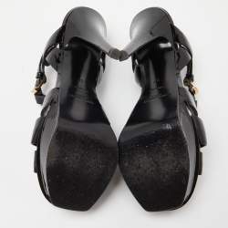 Pre Owned Saint Laurent Black Patent Leather Tribute Ankle Strap Sandals Size 37