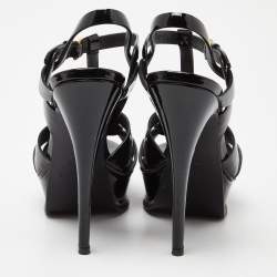 Pre Owned Saint Laurent Black Patent Leather Tribute Ankle Strap Sandals Size 37