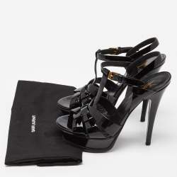 Pre Owned Saint Laurent Black Patent Leather Tribute Ankle Strap Sandals Size 37
