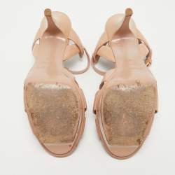Pre Owned Saint Laurent Beige Patent Tribute Sandals Size 38