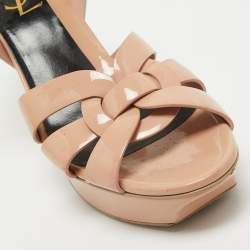 Pre Owned Saint Laurent Beige Patent Tribute Sandals Size 38