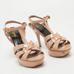 Pre Owned Saint Laurent Beige Patent Tribute Sandals Size 38