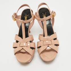 Pre Owned Saint Laurent Beige Patent Tribute Sandals Size 38