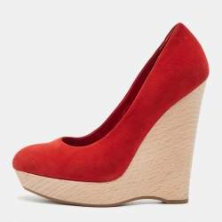 Saint Laurent Red Suede Wadge Sandals Size 35