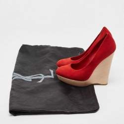 Saint Laurent Red Suede Wadge Sandals Size 35