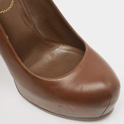 Saint Laurent Brown Leather Tribtoo Platform Pumps Size 39