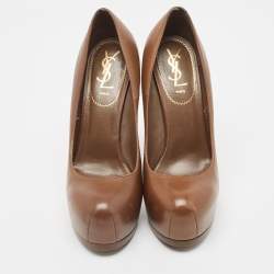 Saint Laurent Brown Leather Tribtoo Platform Pumps Size 39