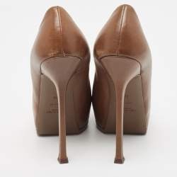 Saint Laurent Brown Leather Tribtoo Platform Pumps Size 39
