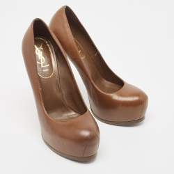 Saint Laurent Brown Leather Tribtoo Platform Pumps Size 39