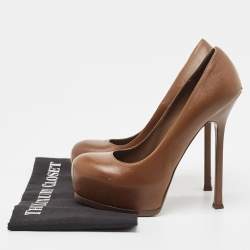 Saint Laurent Brown Leather Tribtoo Platform Pumps Size 39