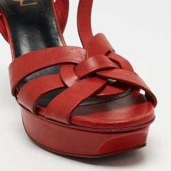 Pre Owned Saint Laurent Red Leather Tribute Sandals Size 40