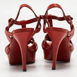 Pre Owned Saint Laurent Red Leather Tribute Sandals Size 40