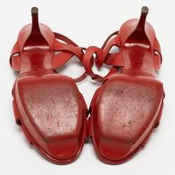 Pre Owned Saint Laurent Red Leather Tribute Sandals Size 40