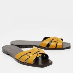 Saint Laurent Yellow Leather Tribute Slide Flats Size 39 