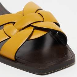 Saint Laurent Yellow Leather Tribute Slide Flats Size 39 