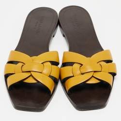 Saint Laurent Yellow Leather Tribute Slide Flats Size 39 