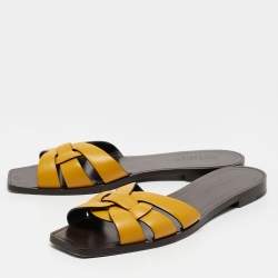Saint Laurent Yellow Leather Tribute Slide Flats Size 39 