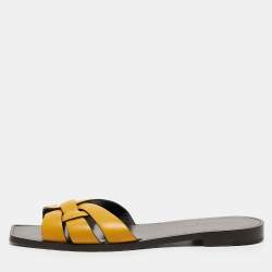 Saint Laurent Yellow Leather Tribute Slide Flats Size 39 