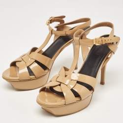 Pre Owned Saint Laurent Brown Patent Leather Tribute Sandals Size 38