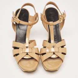 Pre Owned Saint Laurent Brown Patent Leather Tribute Sandals Size 38