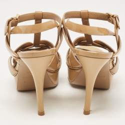 Pre Owned Saint Laurent Brown Patent Leather Tribute Sandals Size 38