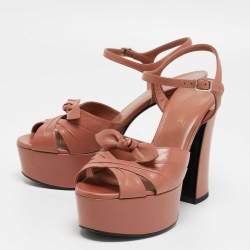Pre Owned Saint Laurent Pink Leather Candy Bow Ankle Strap Sandals Size 37