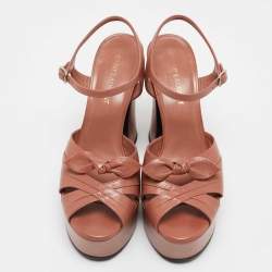 Pre Owned Saint Laurent Pink Leather Candy Bow Ankle Strap Sandals Size 37