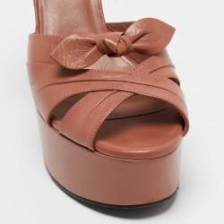 Pre Owned Saint Laurent Pink Leather Candy Bow Ankle Strap Sandals Size 37