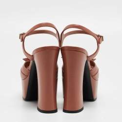 Pre Owned Saint Laurent Pink Leather Candy Bow Ankle Strap Sandals Size 37