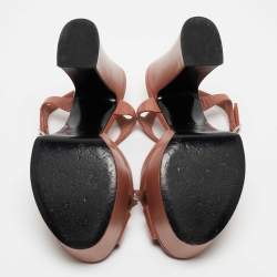 Pre Owned Saint Laurent Pink Leather Candy Bow Ankle Strap Sandals Size 37