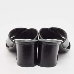 Pre Owned Saint Laurent Black Leather Loulou Cross Strap Block Heel Sandals Size 39.5