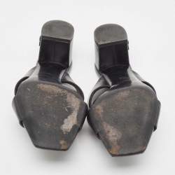 Pre Owned Saint Laurent Black Leather Loulou Cross Strap Block Heel Sandals Size 39.5