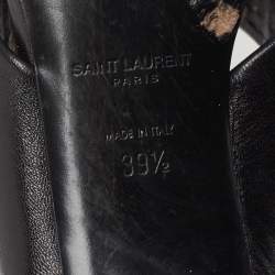 Pre Owned Saint Laurent Black Leather Loulou Cross Strap Block Heel Sandals Size 39.5