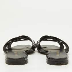 Saint Laurent Black Patent Leather Tribute Flat Slides Size 36